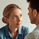 **Prompt:** A professional life coach deeply listening to a coachee, establishing a profound empathetic connection. Subtle visual cues like dissolving barriers or gentle light illuminating unspoken thoughts suggest understanding beyond words. The scene should convey a warm, inviting atmosphere with a focus on faces and gestures, in a professional, realistic style with rich, soft colors.