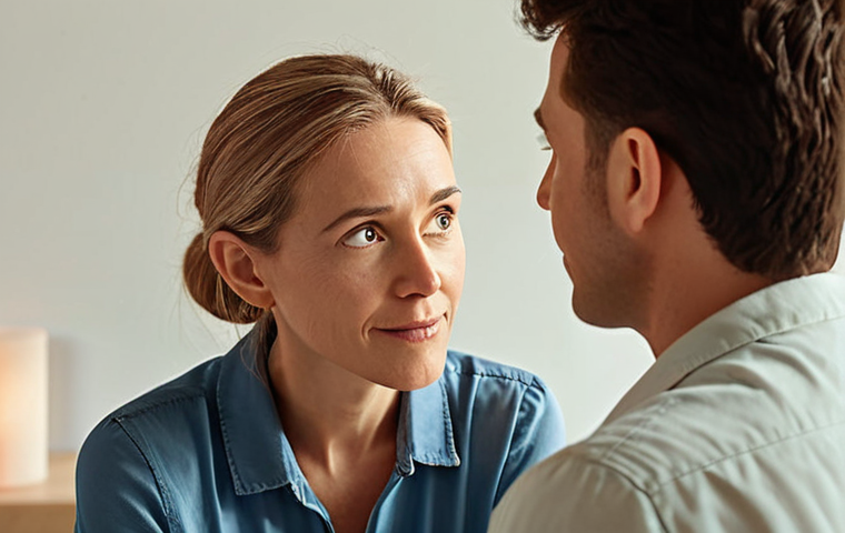 **Prompt:** A professional life coach deeply listening to a coachee, establishing a profound empathetic connection. Subtle visual cues like dissolving barriers or gentle light illuminating unspoken thoughts suggest understanding beyond words. The scene should convey a warm, inviting atmosphere with a focus on faces and gestures, in a professional, realistic style with rich, soft colors.