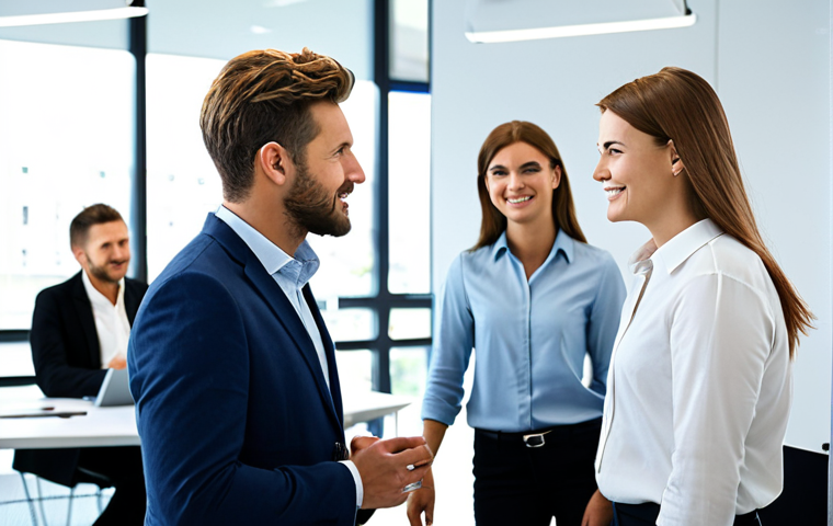 코칭 리더십에서의 지속적인 피드백 문화 - Constructive Feedback in a Modern Office**
A team meeting in a bright, modern office. A manager is ...